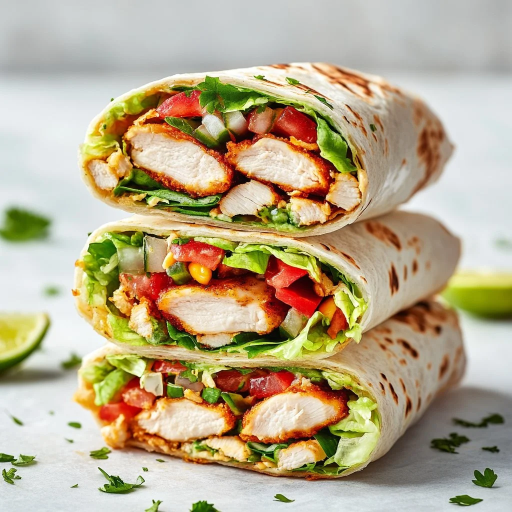Crispy Chicken Wrap filled with fresh veggies and zesty sauce