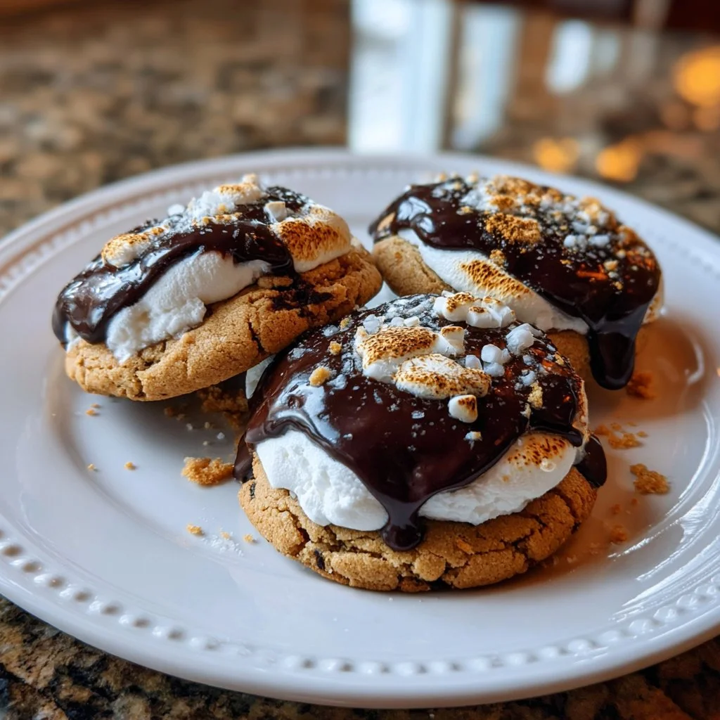 Delicious Crumbl S'mores Cookies with chocolate and marshmallow on a plate