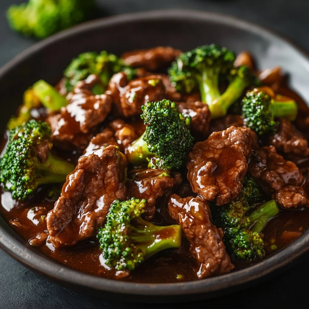 Easy beef and broccoli stir-fry meal served with rice on a plate