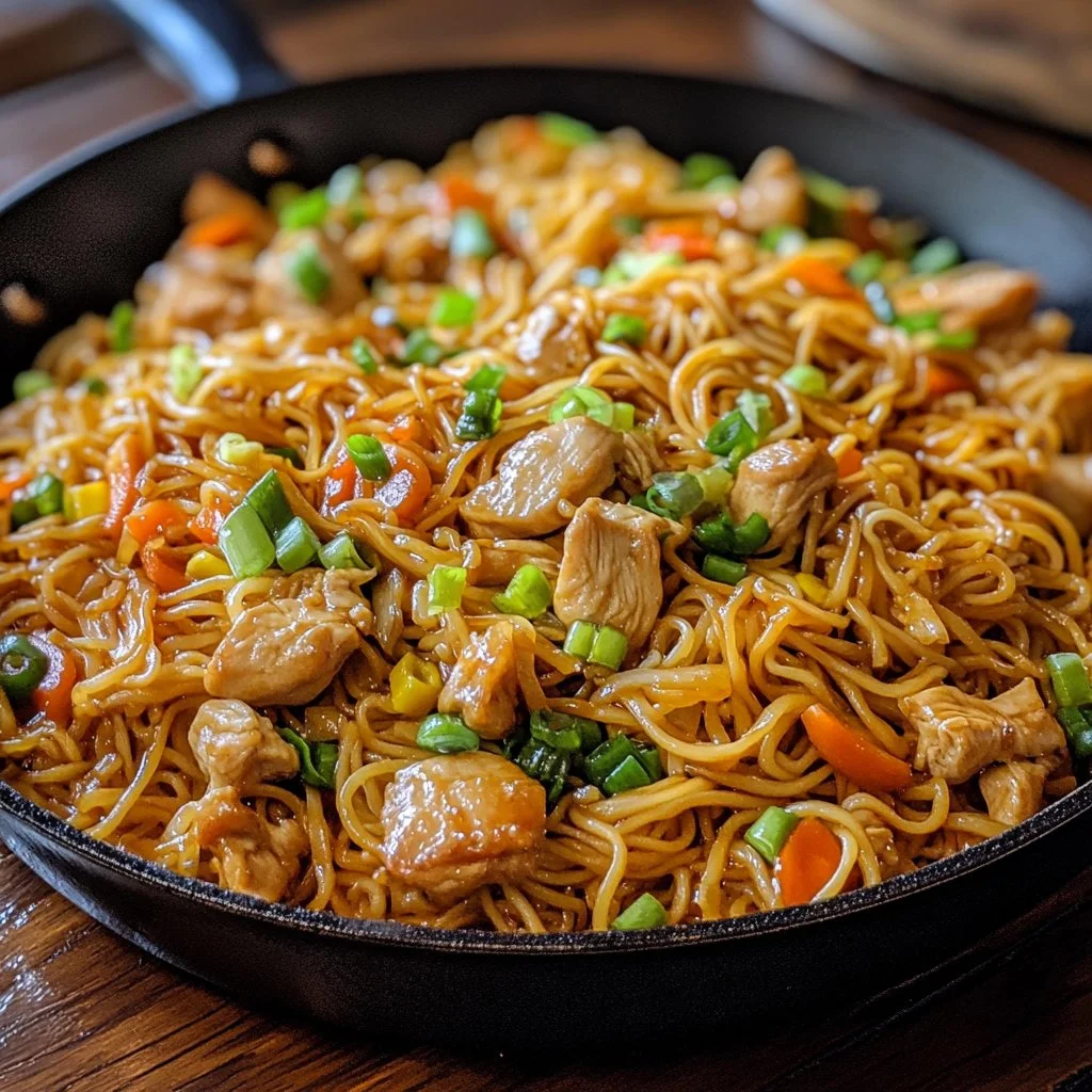 Delicious Easy Chicken Chow Mein recipe with colorful vegetables and noodles.