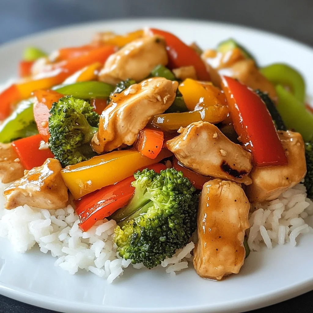 Colorful bowl of easy chicken stir fry with vegetables