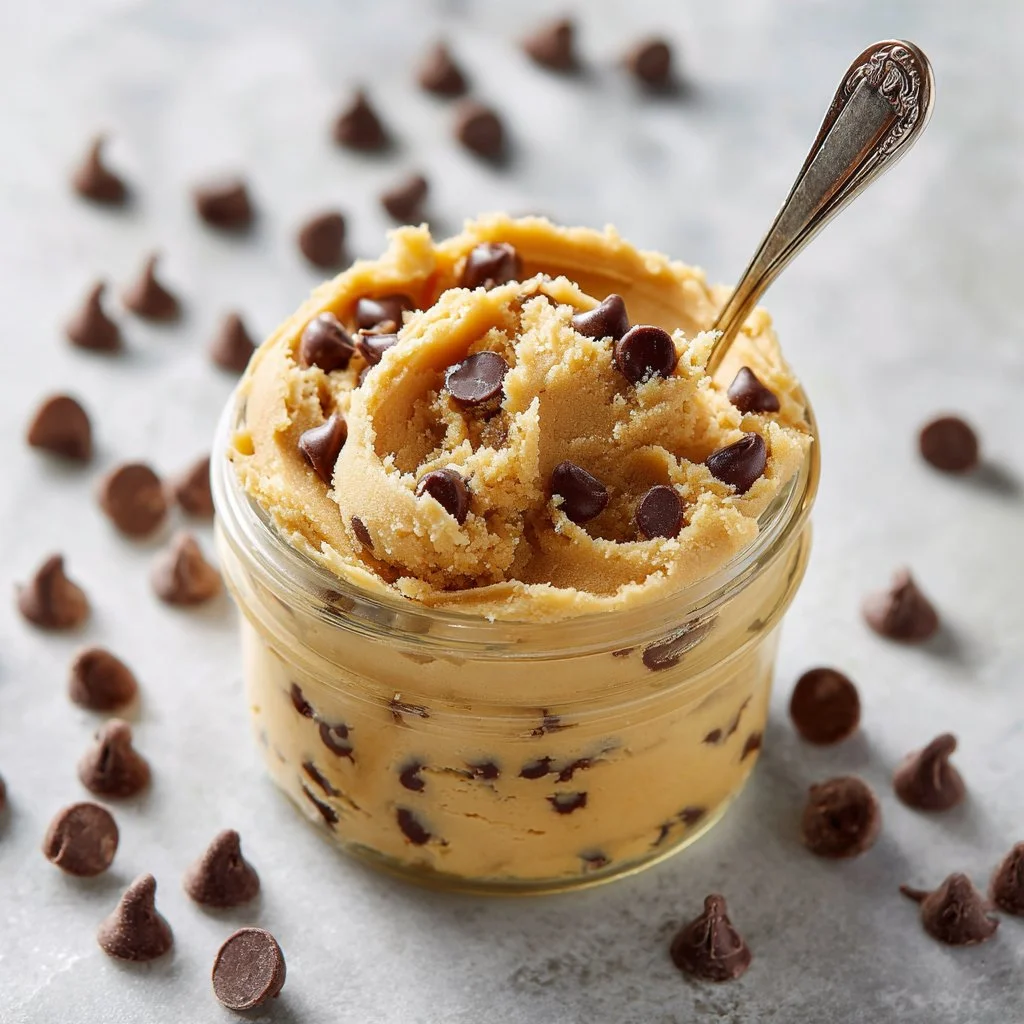 Bowl of easy edible cookie dough with chocolate chips