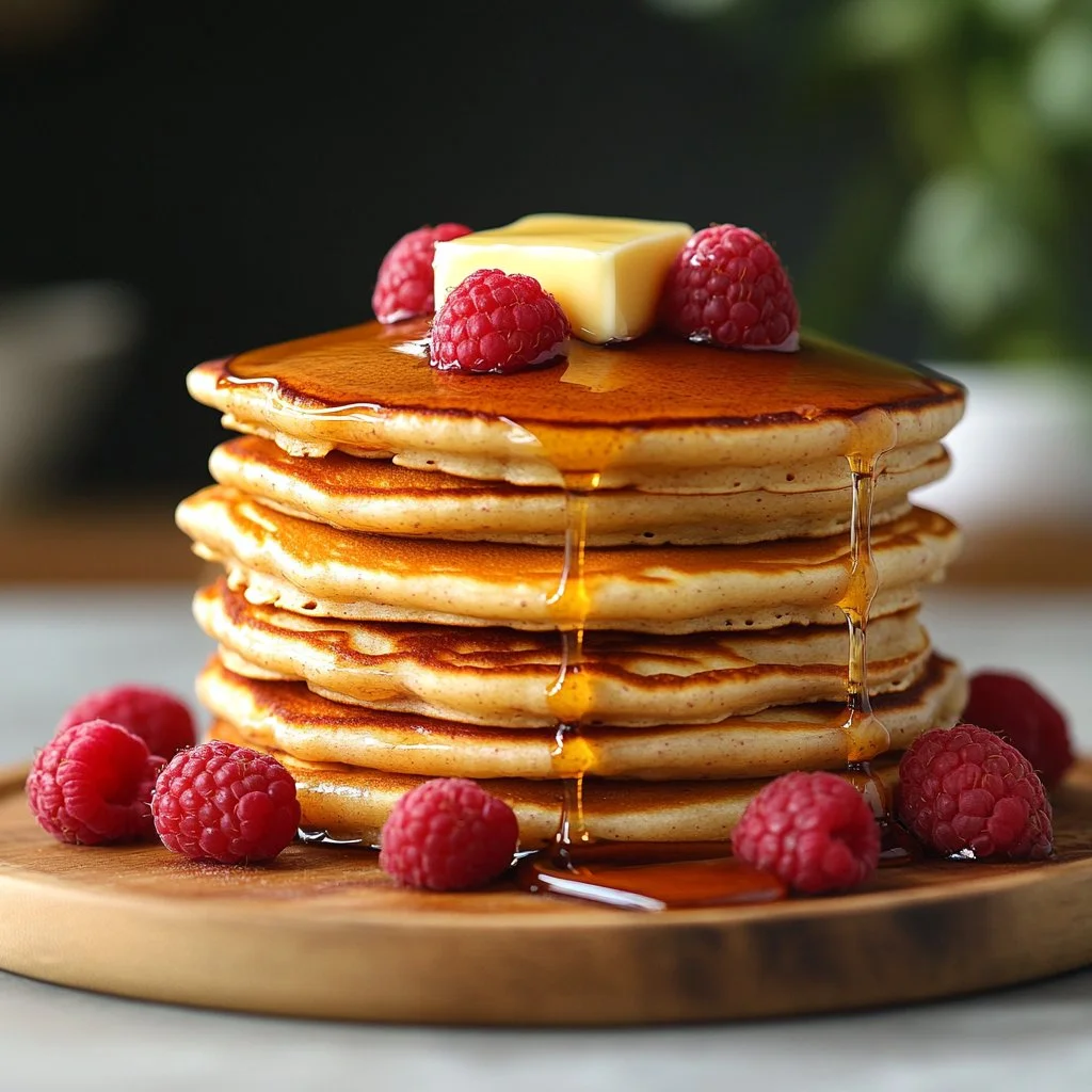 Delicious easy keto almond flour pancakes stacked on a plate