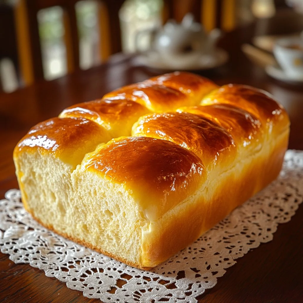 Loaf of easy sweet condensed milk bread fresh out of the oven