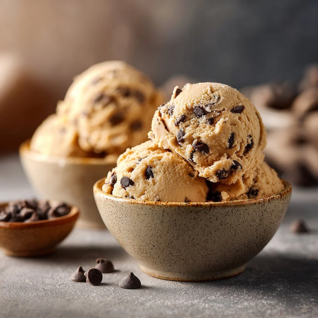 Delicious bowl of edible cookie dough ready to be enjoyed