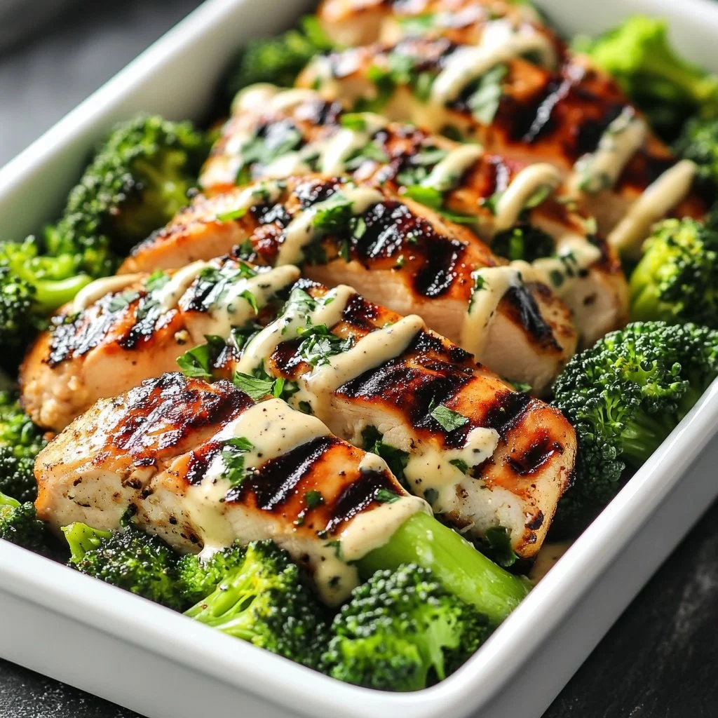 Grilled Chicken and Broccoli Bowl served in a white bowl with vibrant colors.