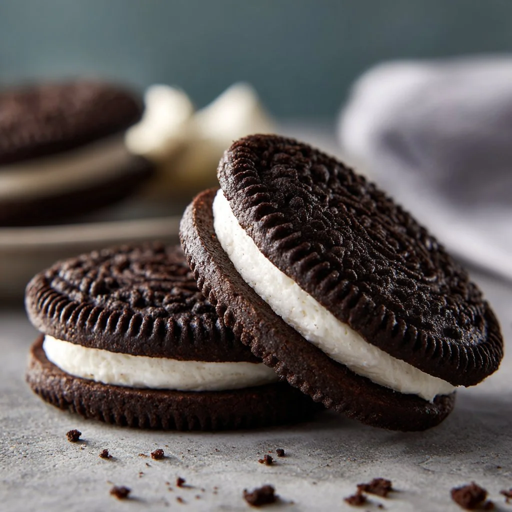 Delicious homemade Oreo cookies on a plate, ready to be enjoyed.