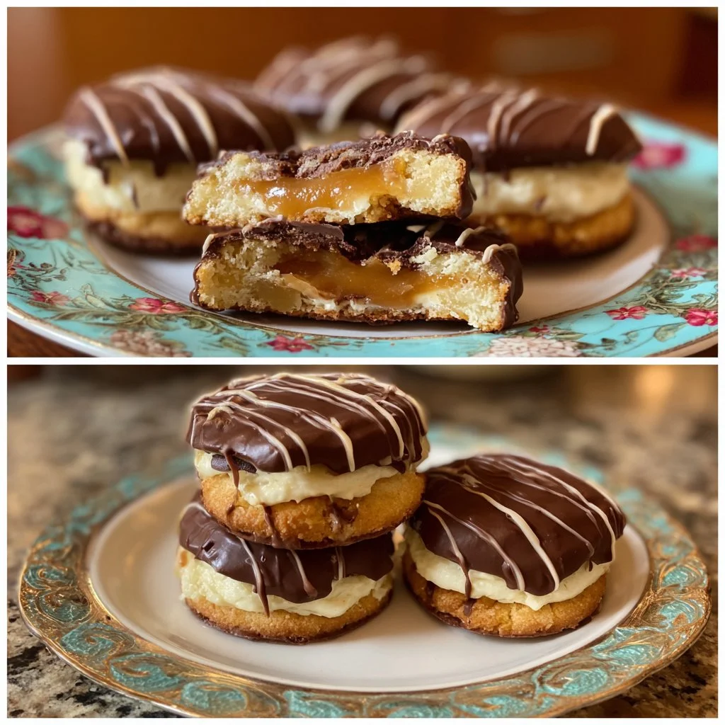 Delicious homemade Twix cookies with chocolate and caramel layers