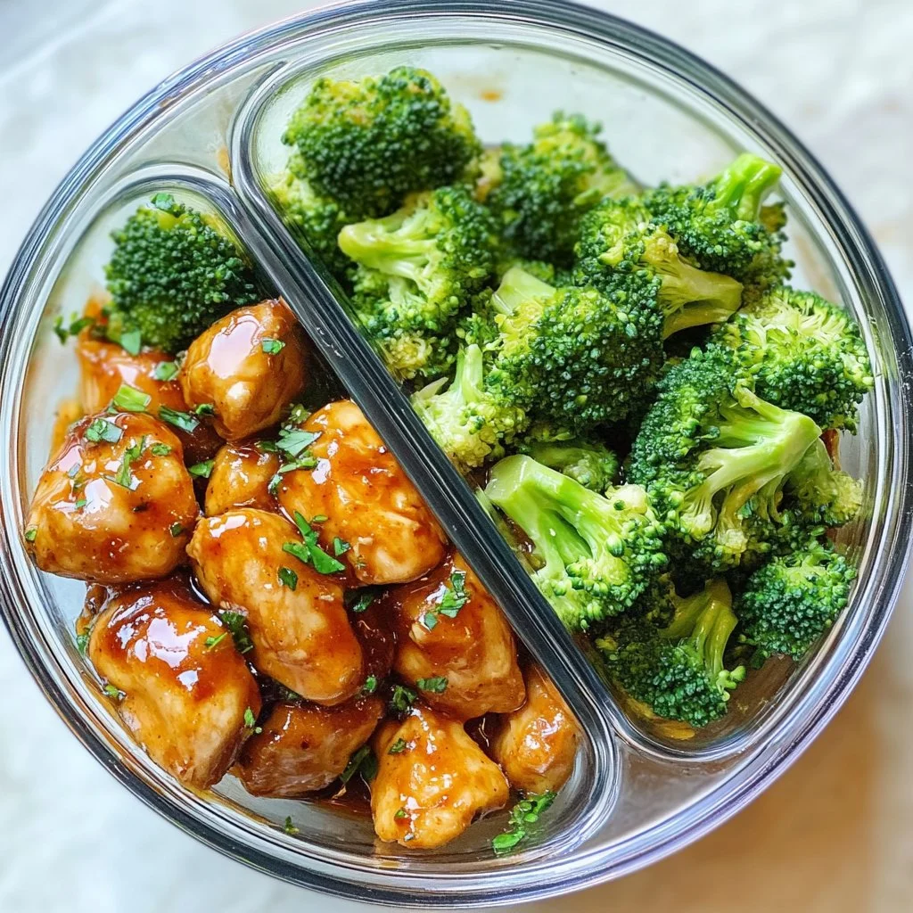 Honey Sriracha Chicken with Broccoli served in a colorful bowl