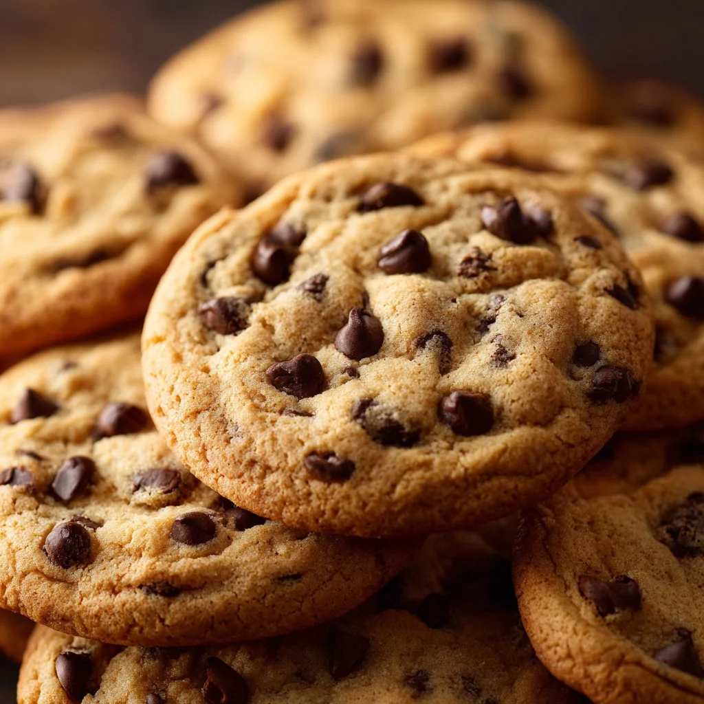 Freshly baked chocolate chip cookies with soft and chewy centers