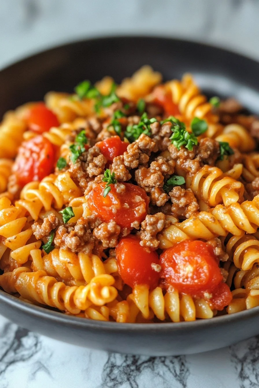 Creamy Rotel Pasta with Ground Beef Recipe