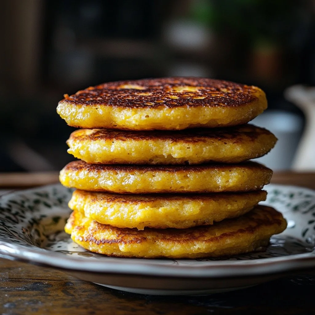 Delicious Jiffy cornbread pancakes served with syrup and butter.