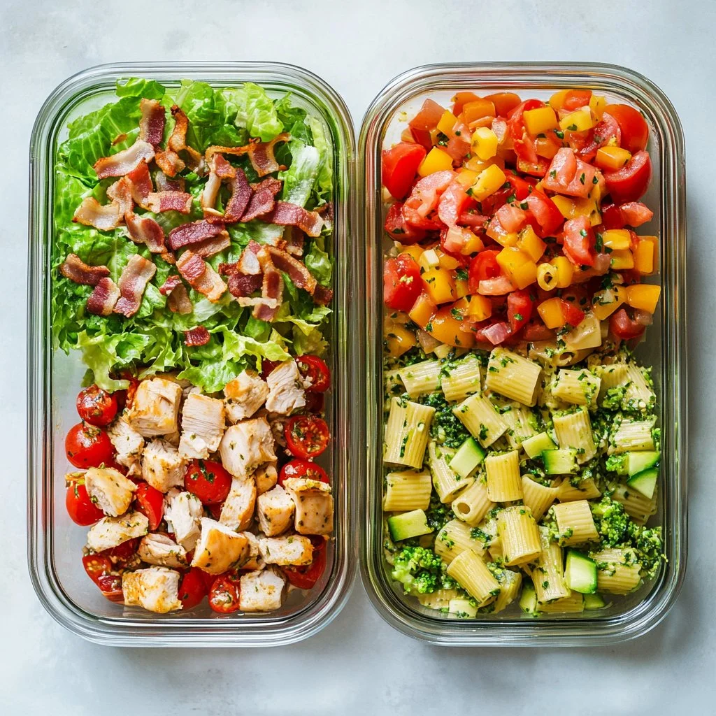 No-reheat meal prep container filled with fresh ingredients and healthy options.