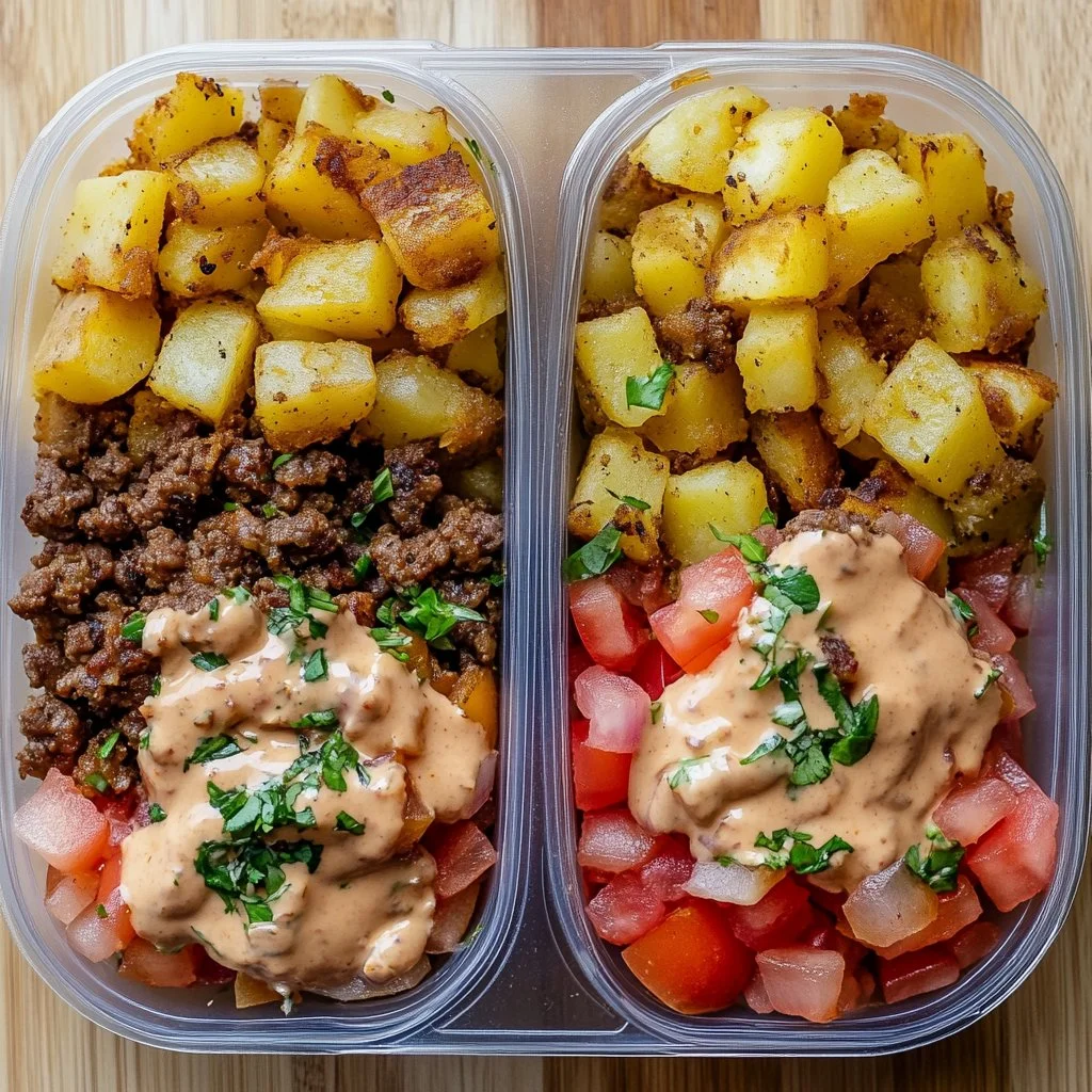 Delicious potato taco bowl meal prep with colorful ingredients