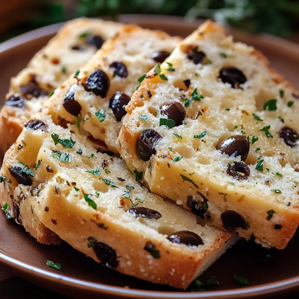 Savory quick bread recipe featuring cheese and olives