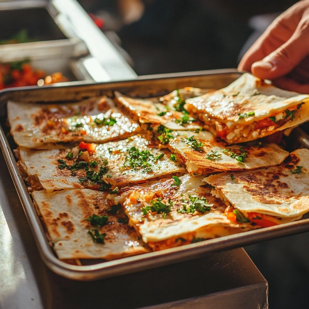Delicious Sheet Pan Breakfast Quesadillas on a plate with fresh ingredients.