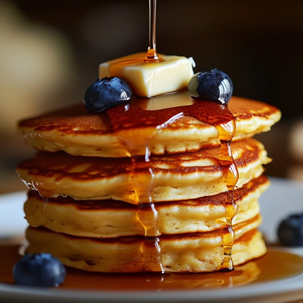 Fluffy sourdough pancakes made with sourdough discard on a plate