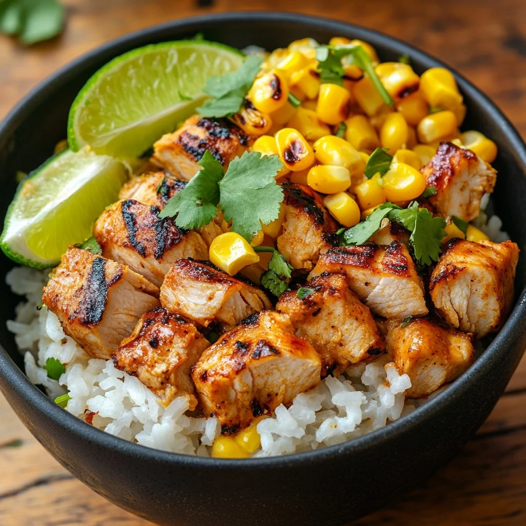 Delicious Street Corn Chicken Rice Bowl featuring grilled chicken and vibrant corn
