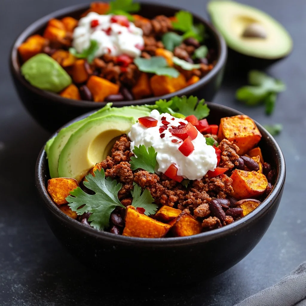 Colorful Sweet Potato Taco Bowl with fresh toppings and vibrant ingredients
