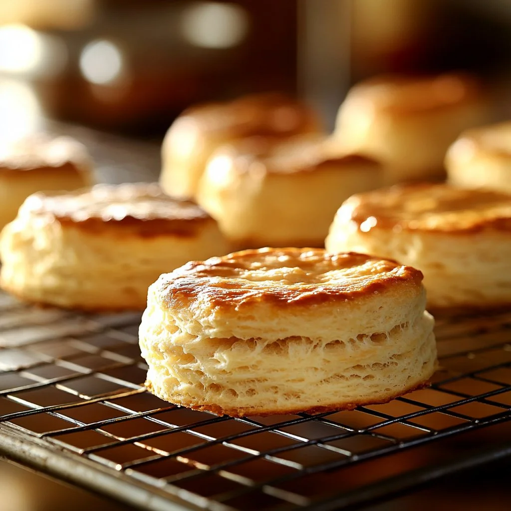 Fluffy and golden homemade biscuits fresh out of the oven