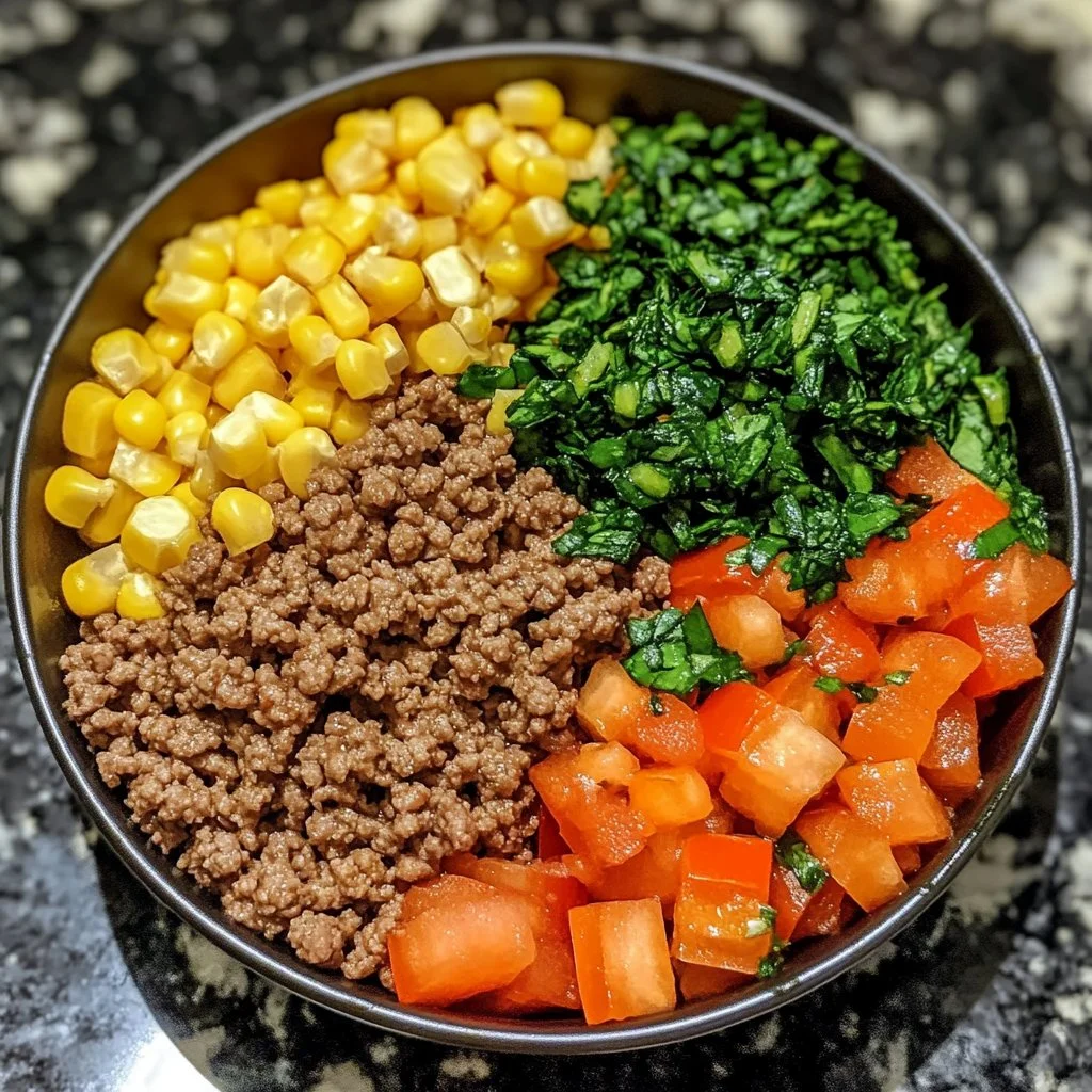 Delicious Hot Honey Ground Beef Bowl with colorful vegetables