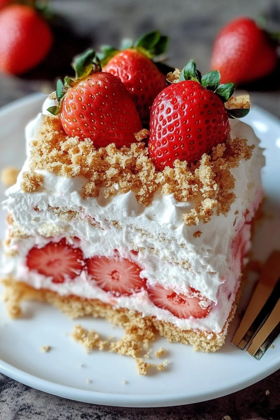 Strawberry Crunch Poke Cake