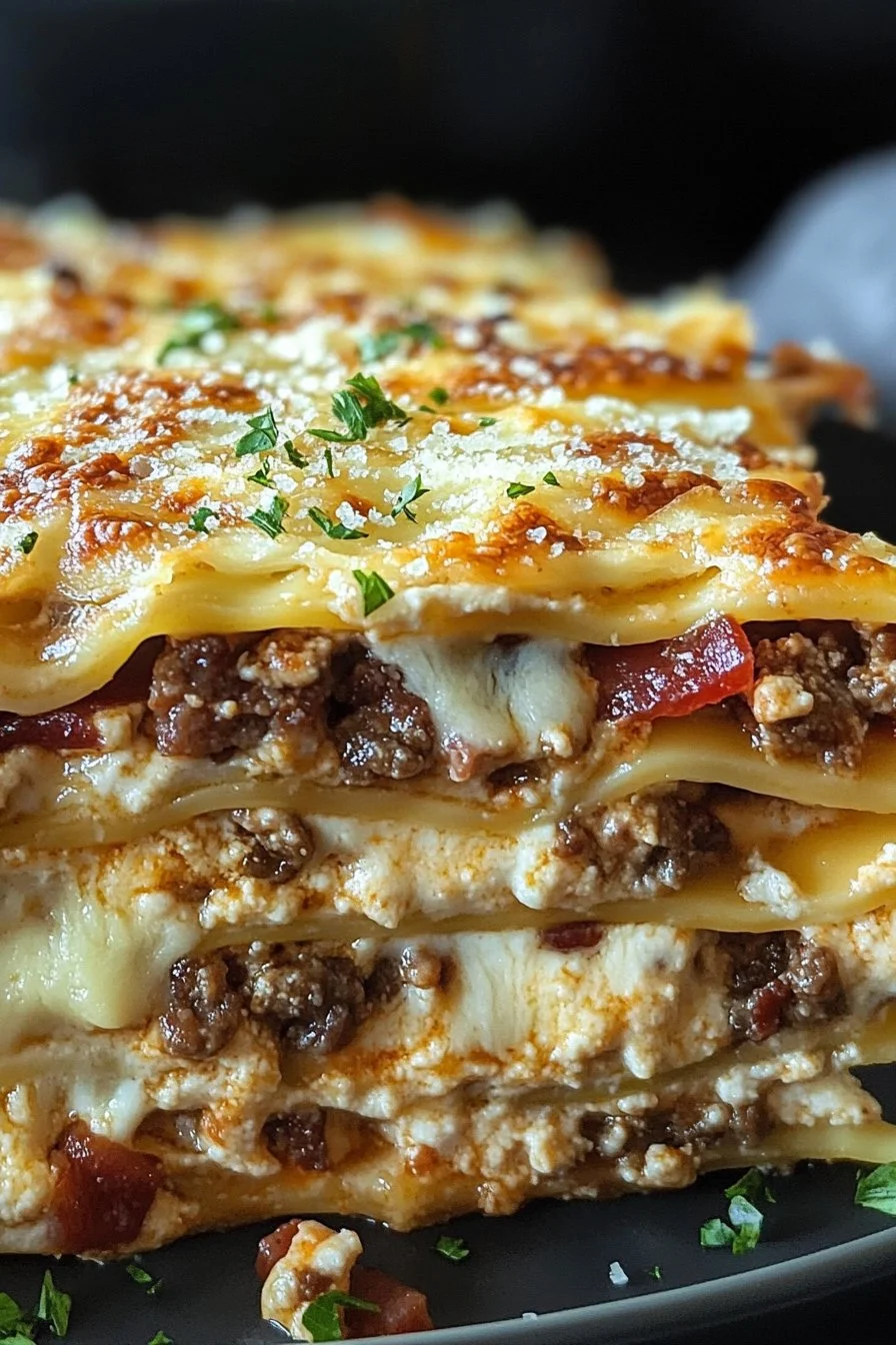 Parmesan Garlic Bacon Cheeseburger Lasagna