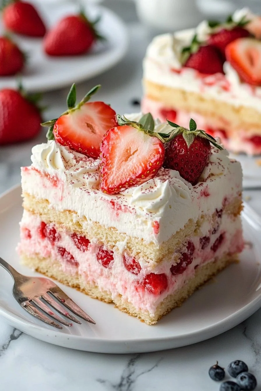 Strawberry Cheesecake Poke Cake