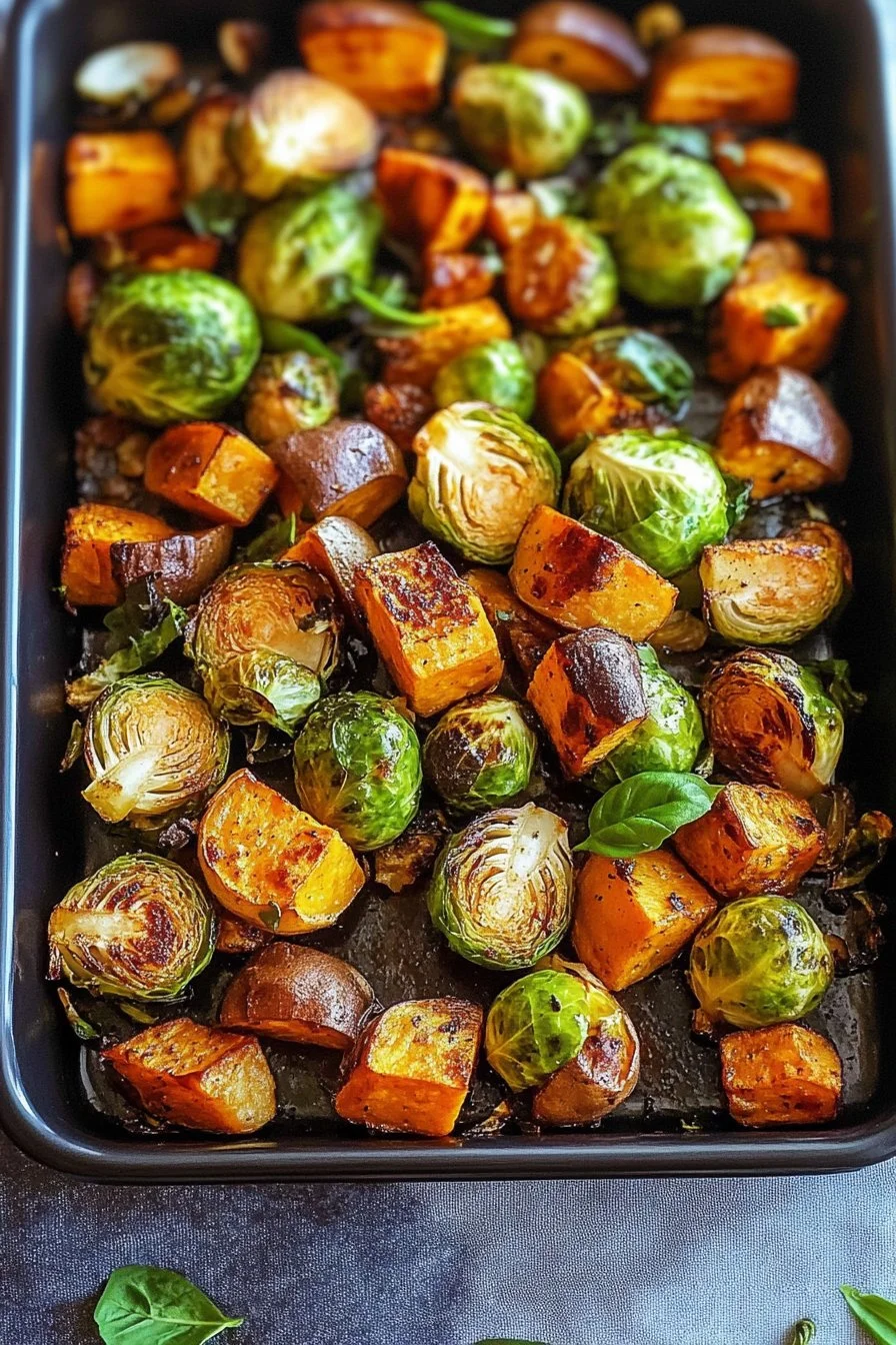 Roasted Brussels Sprouts & Sweet Potatoes