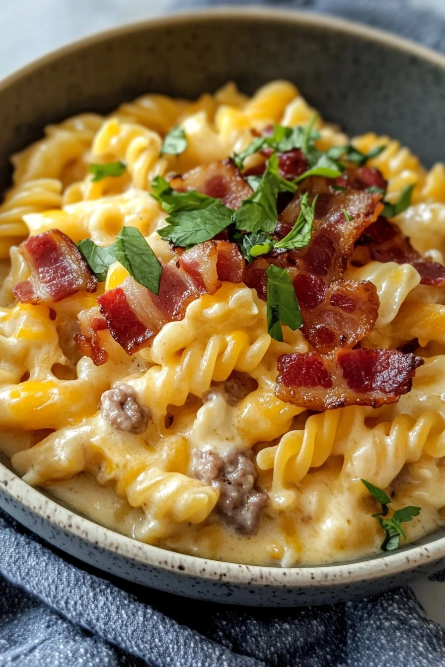 Loaded Bacon Cheeseburger Alfredo Pasta