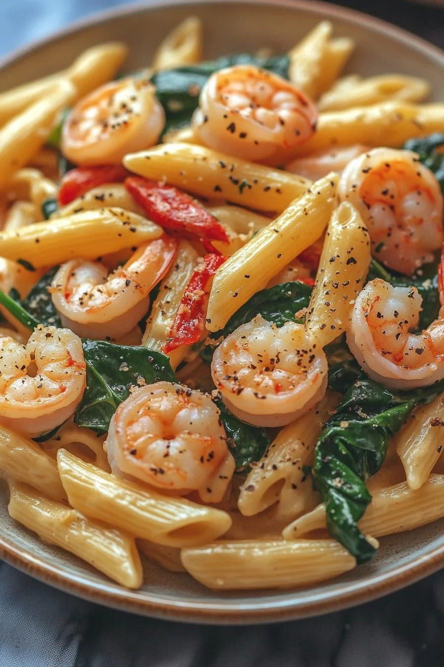 Cheese Shrimp Penne Pasta & Spinach