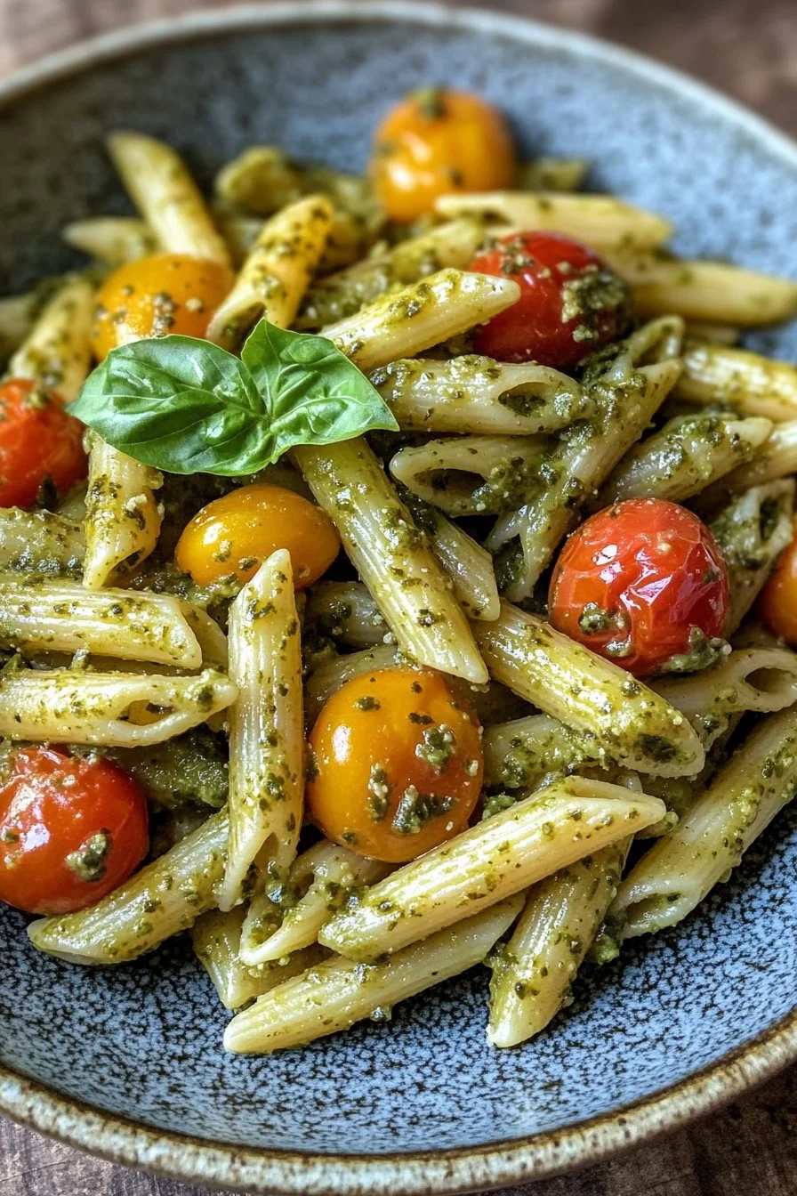 Pesto Penne with Burst Cherry Tomatoes