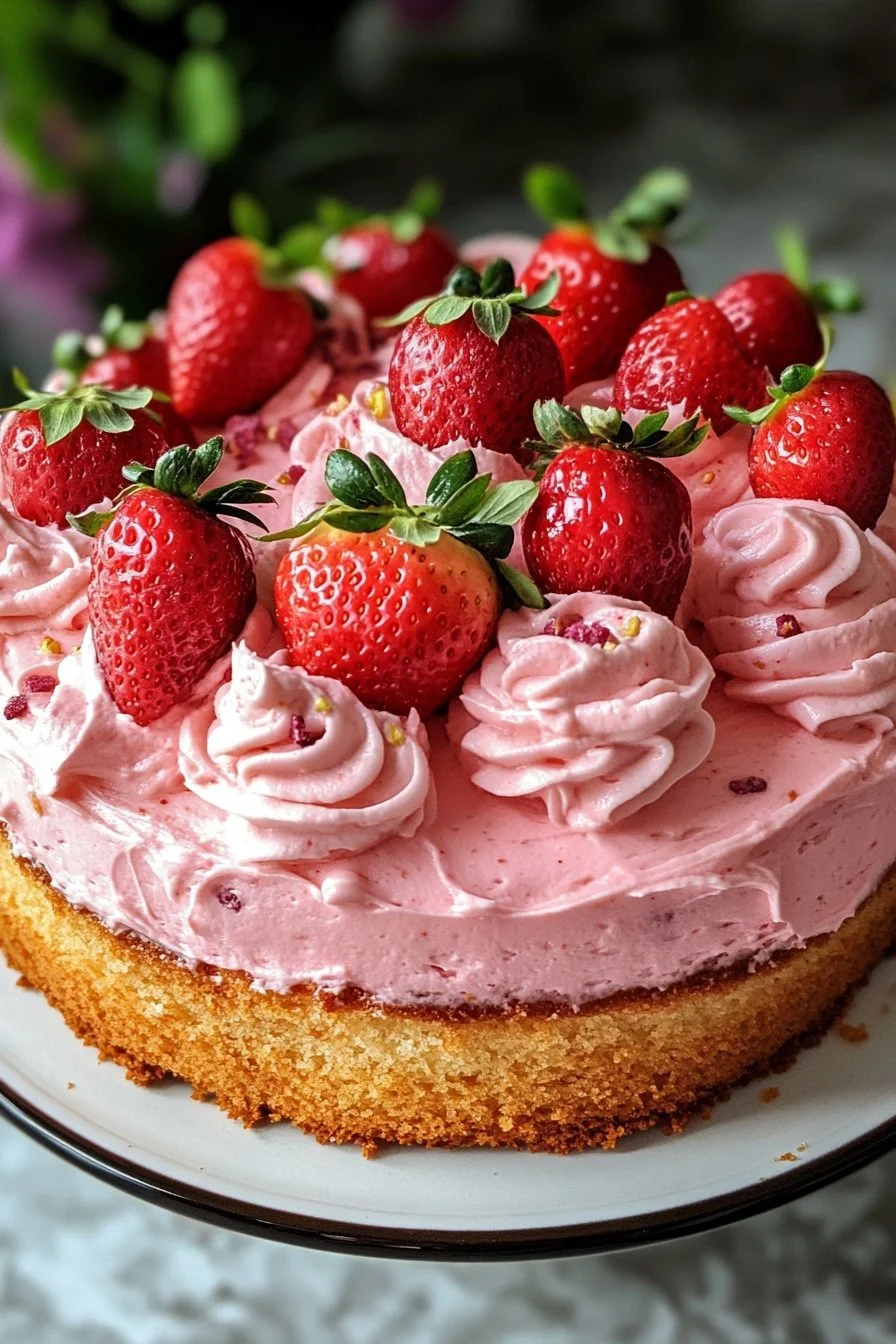 Strawberry Honeybun Cake with Strawberry Cream Icing