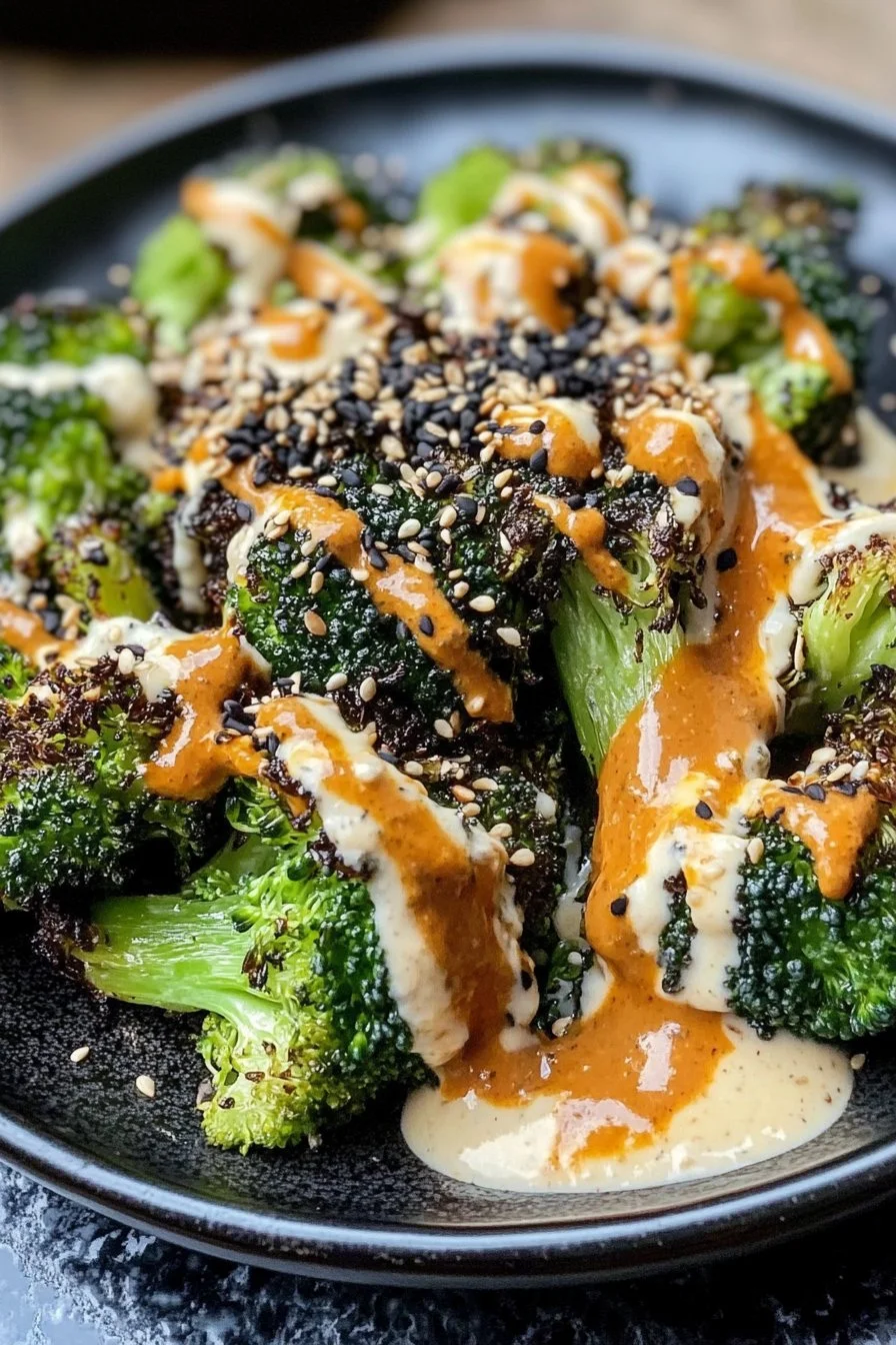 Roasted Broccoli with Caesar-style Sauce and Smoky Seed Drizzle
