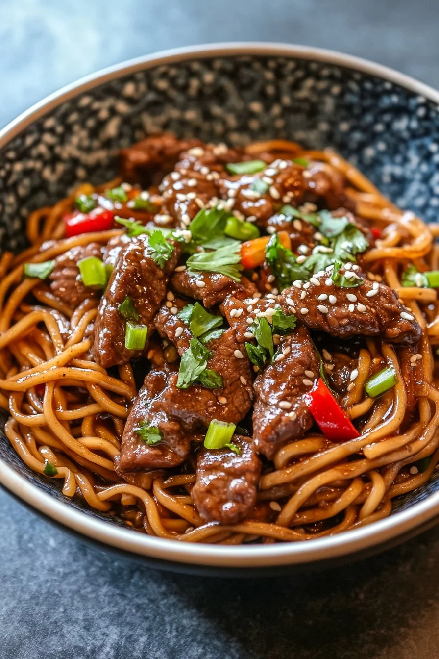 Beef Stir Fry with Noodles and Sticky Sauce