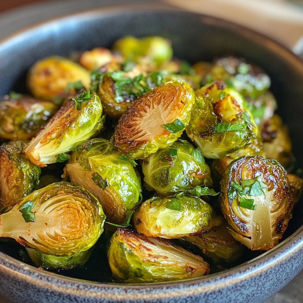Crispy Air Fryer Brussels sprouts on a plate, perfect healthy side dish