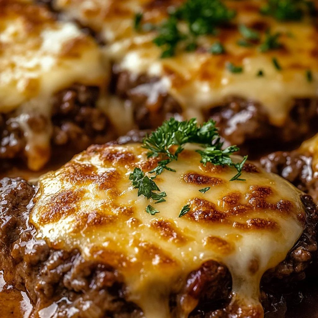 Amish Hamburger Steak Bake served in a dish with sides.