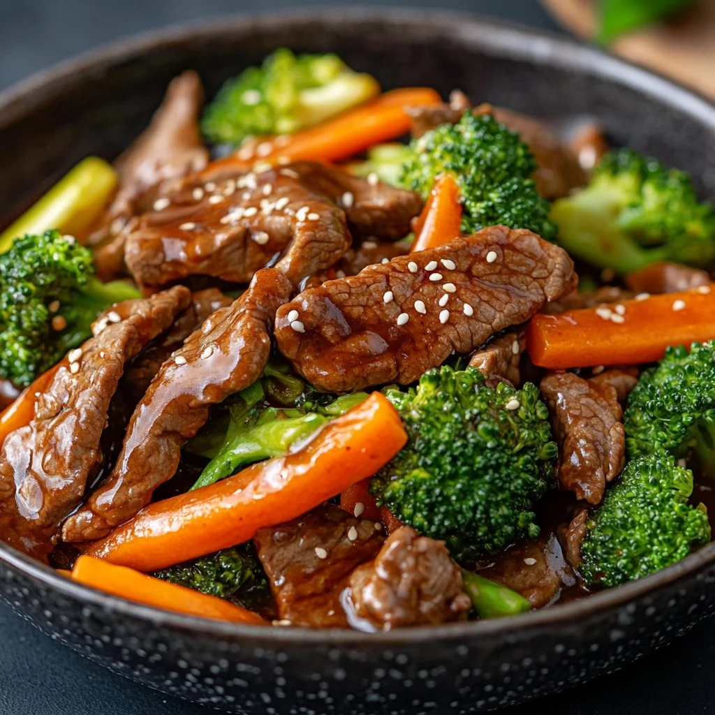 Delicious Asian Sweet Ginger Beef Stir Fry with tender beef and fresh vegetables