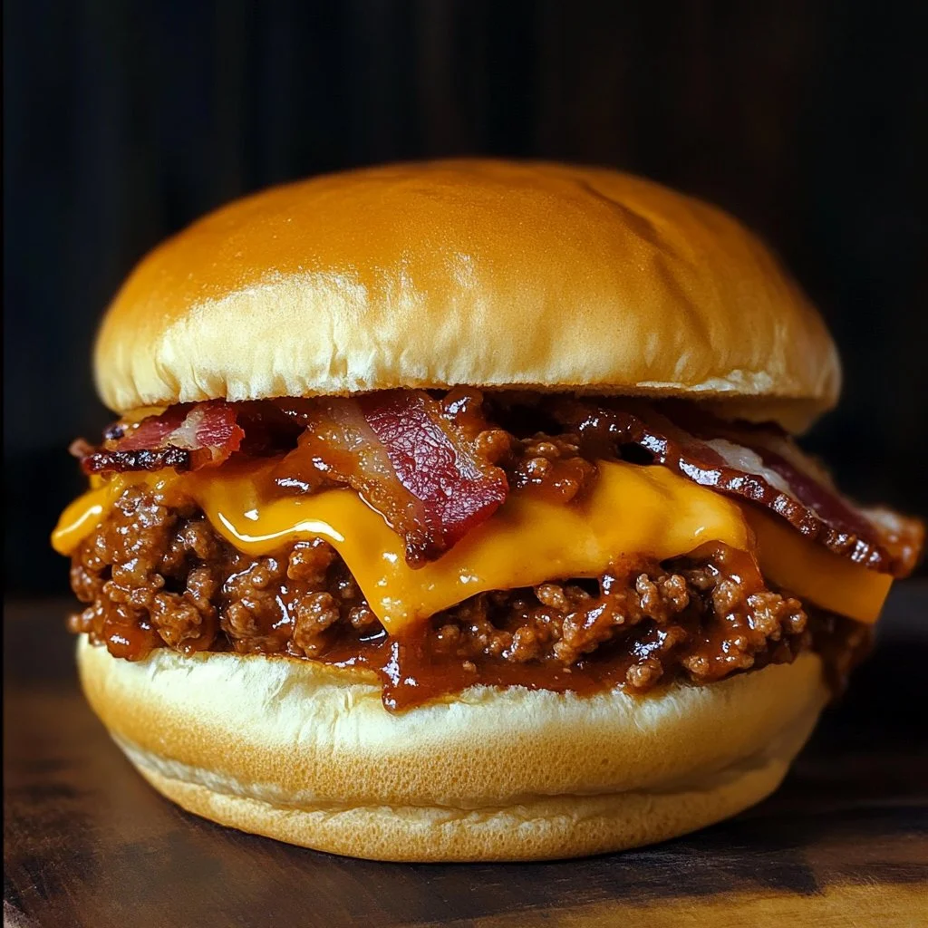 BBQ Bacon Cheeseburger Sloppy Joes served on a platter