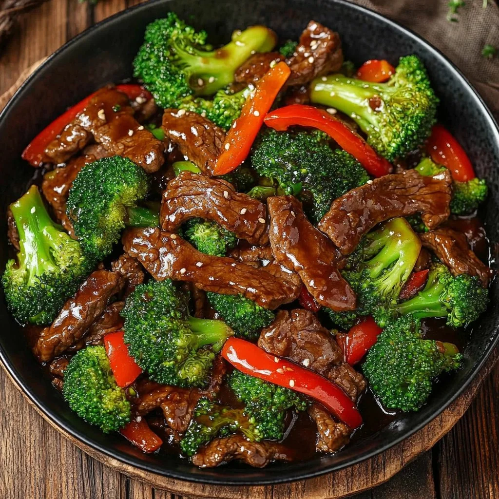 Delicious beef and broccoli stir fry served with rice on a plate.