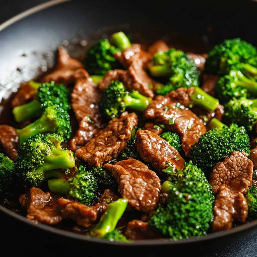 Delicious beef and broccoli stir fry in a colorful wok