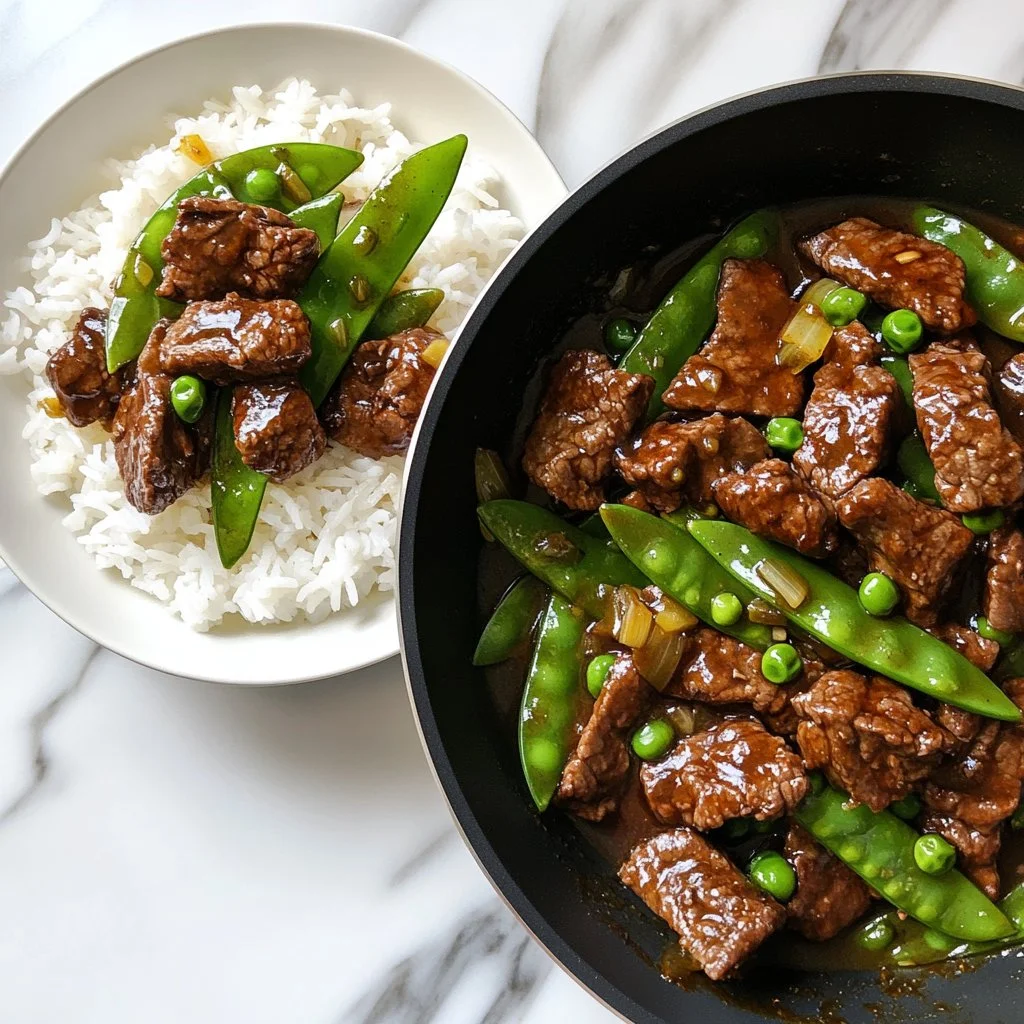 Colorful beef stir fry with vegetables in a skillet