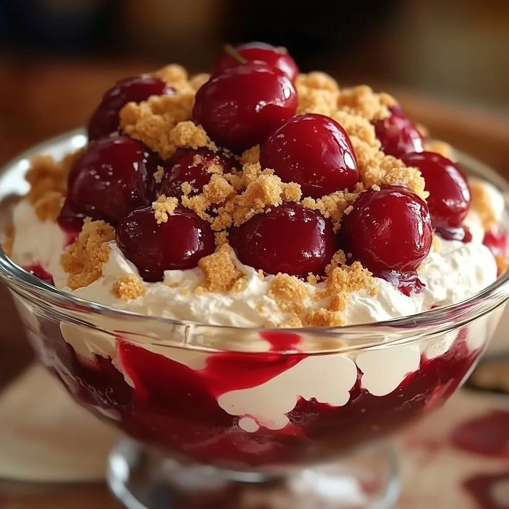 Delicious Cherry Cheesecake Fluff dessert in a bowl