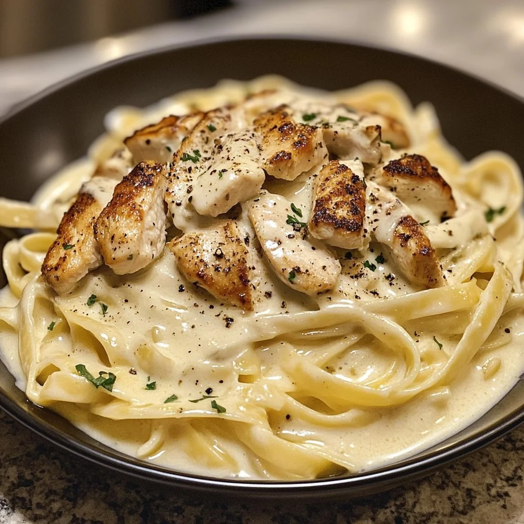 Creamy Chicken Alfredo Pasta with tender chicken and rich sauce
