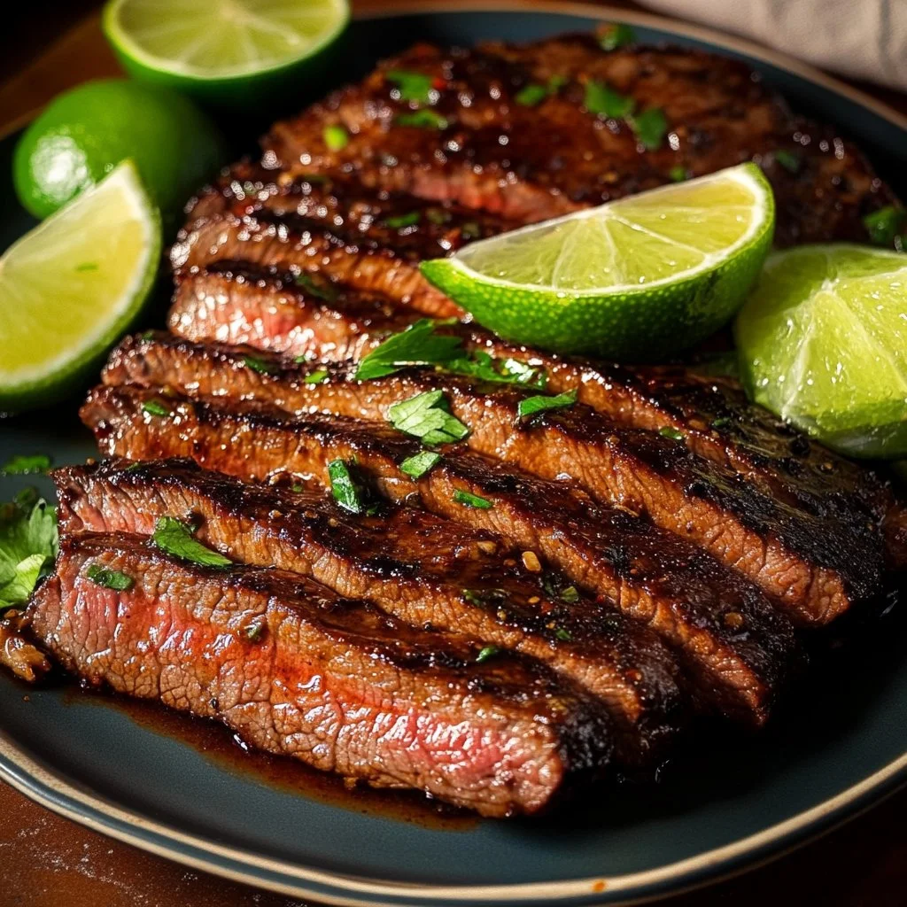 Chili Lime Flank Steak marinated and ready to grill.