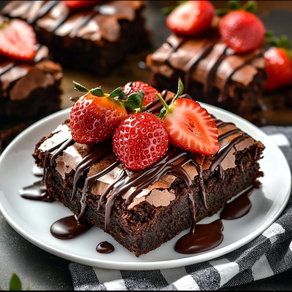Delicious chocolate covered strawberry brownies dessert