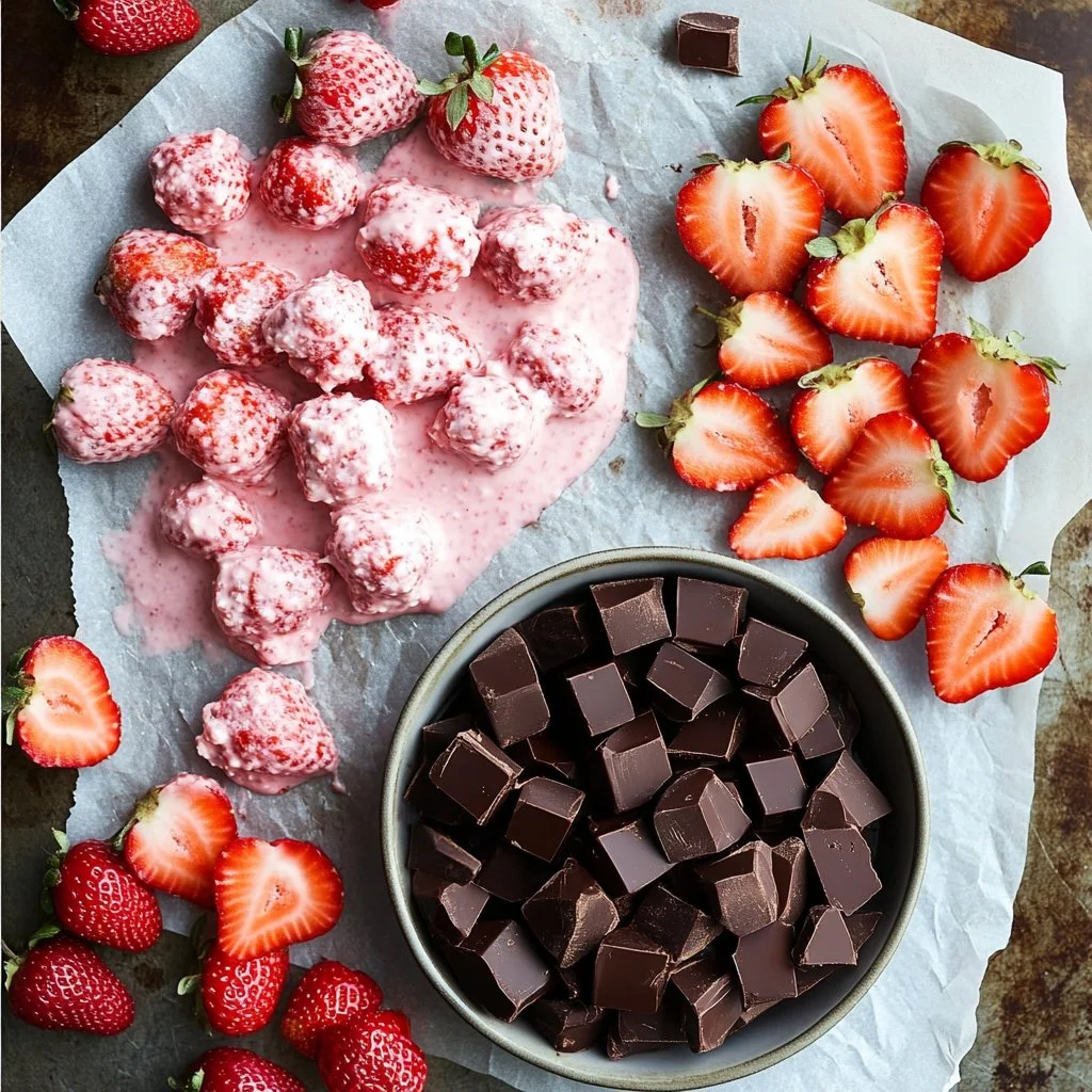 Chocolate Strawberry Yogurt Clusters with fresh strawberries and rich chocolate.