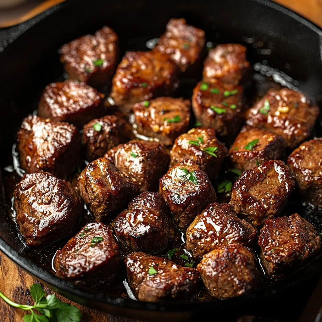 Delicious Cowboy Butter Steak Bites served on a platter
