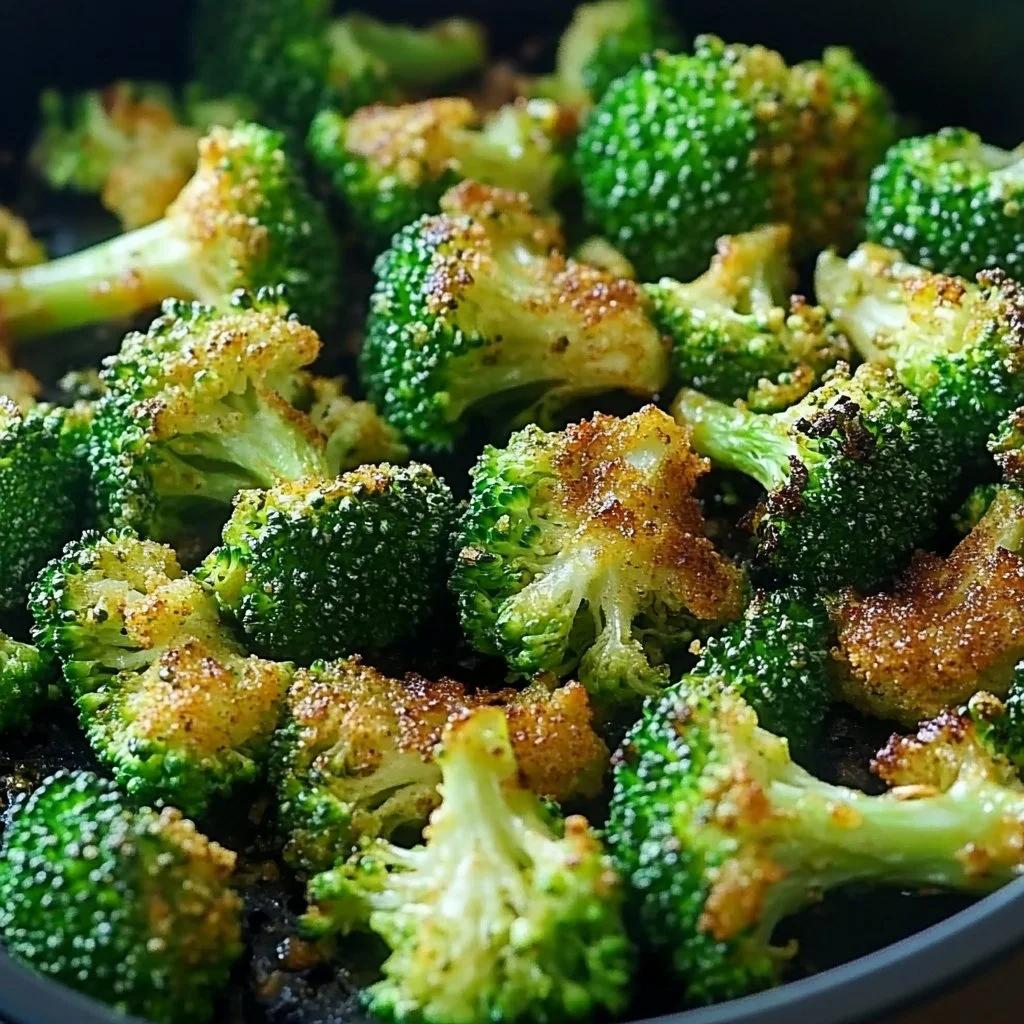 Crispy air fryer broccoli served in a bowl, ready to eat