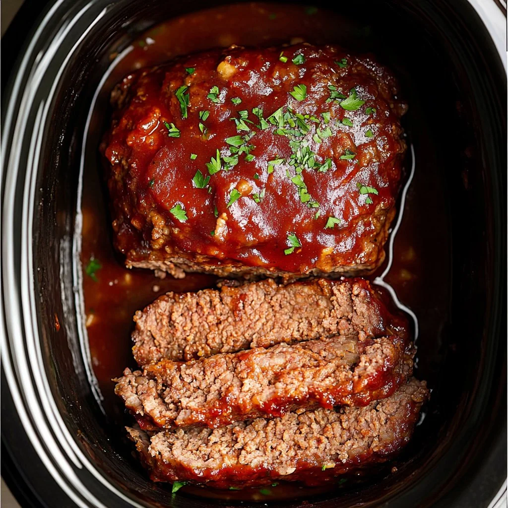 Delicious Crockpot Meatloaf cooked to perfection in a slow cooker